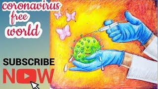 Easy coronavirus free world subject drawing in oil pastel Draw with pranil