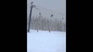 The man skis