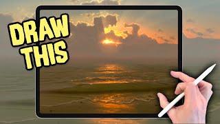 IPAD PAINTING MADE EASY - Ocean Sunset landscape tutorial in Procreate