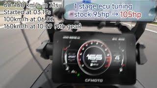 CFMOTO 800MT 60-160km/h acceleration, 1 stage ECU tuning 105hp