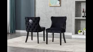 Wahson Velvet Dining Chairs Set of 2 Kitchen Leisure Chairs with Solid Wood Legs