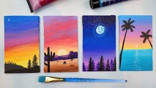 4 Creative Mini Landscape Painting Ideas | Beginner Acrylic Painting Compilation