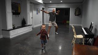 Fun With My Son Sliding on the Basement Floor