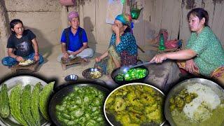 Bitter Gourd fry recipe & Rice cooking & eating in village kitchen | Tite karela Recipe #bittergourd