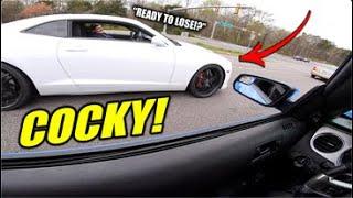 COCKY female CAMARO owner CALLS OUT my MUSTANG GT! (BAD IDEA...)