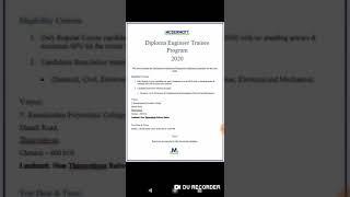 Diploma Engineer Trainee Job| Join My telegram channel,Link in the description box