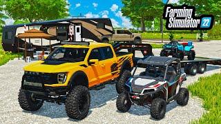 EMPLOYEE LUXURY CAMPING TRIP! (LIFTED TRUCKS + OFFROAD TOYS) | BEEF'D UP CUSTOMZ | FS22