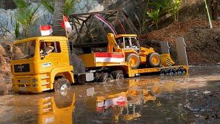 TERJANG BANJIR !!! SIMULASI RC TRUK TRAILER NEKAT MENEROBOS SUNGAI BANJIR