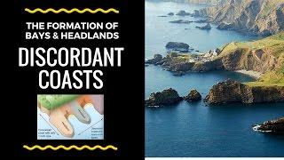 How Headlands & Bays are formed on Discordant Coasts - labelled diagram and explanation