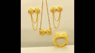 SUNFEEL 999 Pure Gold Butterfly Jewelry Set - A Complete Ensemble of Earrings, Ring, and Necklace