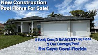 New Construction Pool Home For Sale In Sw Cape Coral Florida!! Take The Tour! Available Now!