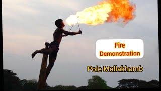 Pole Mallakhamb Demonstration using FIRE - Tamizhan Mallakhamb Sports Academy - Mallakhamb Khel