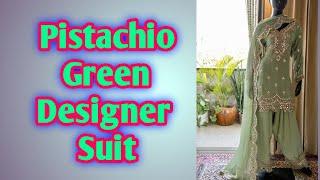 Pistachio Green Designer Suit With Pitta Work