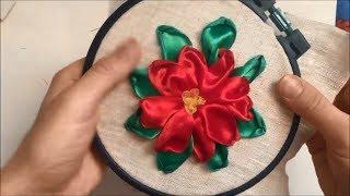 Poinsettia embroidered with ribbons