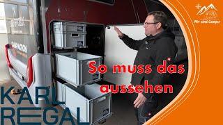 Regalsystem auf Maß für dein Wohnmobil oder Kastenwagen | #Karl Regal | Ordnung in der Heckgarage