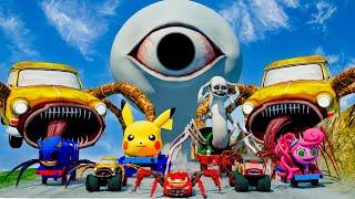 ALL MONSTERS Big & Small Cars vs Downhill Madness with CAR EATER &  WATER EYE TOWER | BeamNG.Drive