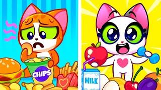 Healthy Food vs Junk Food  Funny Stories for Toddlers  Educational Cartoons for Kids Purr-Purr