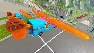 BeamNG.drive - Can Cars With Airplane Wings Fly Challenge ? ( airplane cars crashes )