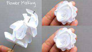 DIY: How to make an adorable fabric rose flower in just 4 minutes! | DIY Fabric Flower embroidery