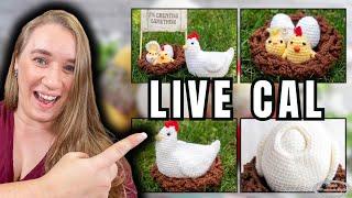 New FREE Crochet 6-in-1 Chicken Laying 2 Eggs with 2 Chicks on a Nest Pattern LIVE CAL