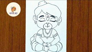 Cute Bal Hanuman Easy Drawing | Hanuman Pencil Sketch | God Hanuman Drawing