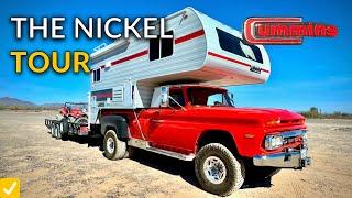  WOW! 1966 GMC Cummins Turbo Diesel Powered Truck Camper Rig Tour // Truck Camper Hot Rod