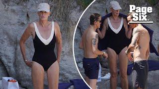 Brigitte Nielsen, 61, flaunts her fit figure in plunging one-piece swimsuit