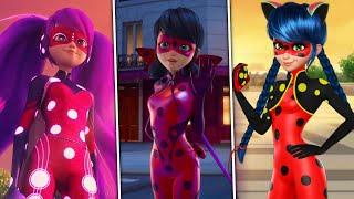 All Transformations of Marinette Dupain Cheng | Lady Fly, Bug Noir, Penny Bug, Lady Noir, Cosmo Bug