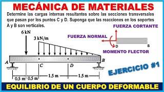 MECÁNICA DE MATERIALES - Equilibrio de un cuerpo deformable - Ejercicio 1 - Prob. 1.8 y 1.9 Hibbeler