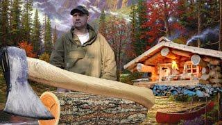 Construction of a hermit house. Building the second crown of the log house