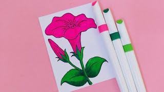 Morning Glory flower drawing || Easy Morning Glory flower drawing step by step