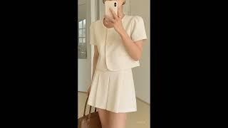 [에이진] 여름 트위드 셋업 (2colors) #여름코디 #fashion #가성비룩 #데일리룩 #하객 #하객룩 #결혼식 #노카라 #치마 #반팔 #러블리 #데이트룩 #오피스룩