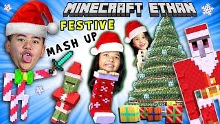 Lets Play MINECRAFT FESTIVE MASHUP WORLD SURVIVAL with Minecraft Ethan, Emma & Aubrey