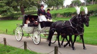 Horse Drawn Carriage at a English Wedding - St Mary's Church, Tissington. Derbyshire, UK.