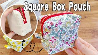 失敗しない【スクエアボックスポーチの作り方】裏もすっきり　How to Make a Square Box Pouch