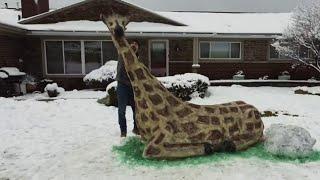 Family builds snow giraffe in Harrison Township