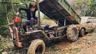 Genius girl repairs restores rescue broken tractors on the road