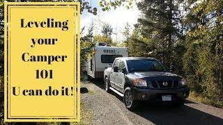 Leveling a camper trailer 101.  Very basic example.  Forest River Rockwood Mini Lite 2109s