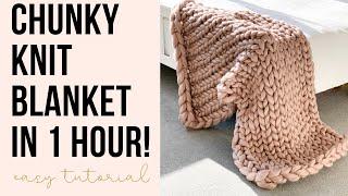 DIY CHUNKY BLANKET IN 1 HR! - Easy Tutorial Super Bulky Throw Sofa Bed Project Arm Knit No Needles