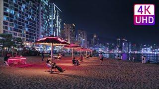 【4K UHD】 KOREA WALK - too Hot? Cool breeze Gwangalli Beach, Busan. Cool Waves. fireworks.