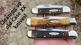 Vintage Case XX pocket knives need a cleanup!  1965-1970 Trapper, Canoe and Copperhead