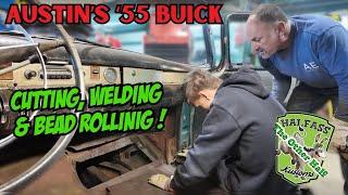 Austin keeps plugging away at the floor on his 1955 Buick!