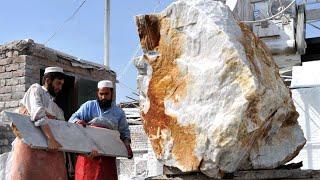 Horrible and difficult work in a natural stone production factory.