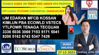 Daily KLSE BURSA UPDATE - 27-12-2024 TENAGA SURGE ON TARIFF HIKE UNDER RP4 PROPOSALIJM KOSSAN