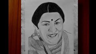 Abhilash poojari Arts is live drawing Lata mangeshkar - 2