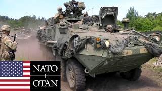 US Army, NATO. Stryker-Panzerfahrzeuge während des Militärtrainings in Polen.