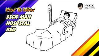 How to draw Sick Man Hospital Bed step by step