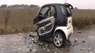 smart car crash. with 70 miles against a concrete wall