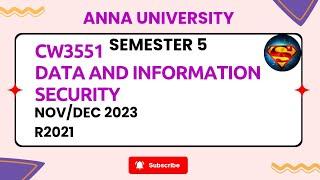 CW3551 Data and Information Security Nov/Dec 2023