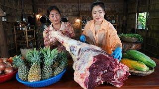 Countryside Life TV: Big beef leg cooking - Mother and Daughter cooking with Country style